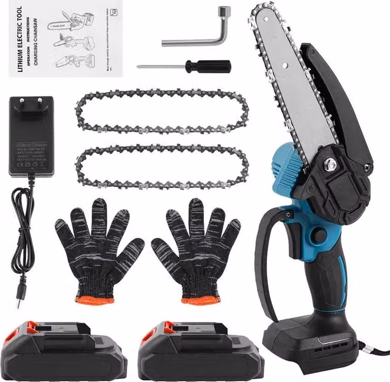 Motosega elettrica, barra da 6 pollici, batteria ricaricabile, A (2 batterie), omologazione UE