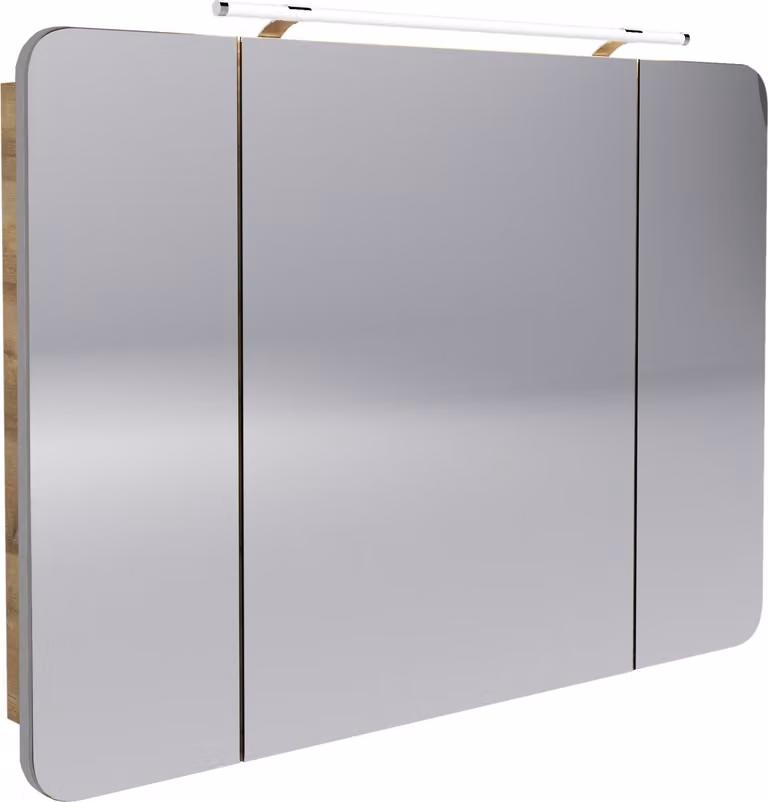 Armadietto a specchio LED FACKELMANN MILANO / Armadietto da bagno con effetto 3D / Chiusura ammortizzata / Dimensioni (L x A x P): circa 110 x 78 x 15,5 cm / Armadietto con specchio e LED per il bagno / 3 ante / Corpo: marrone chiaro