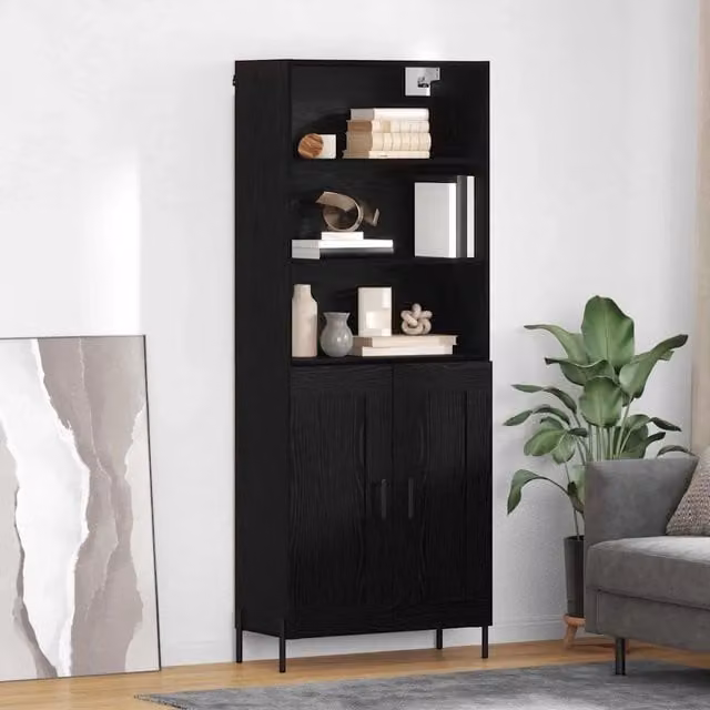 Credenza moderna vidaXL in legno e metallo nera con ante a battente L/P/H: 69,5 x 34 x 180 cm – 1