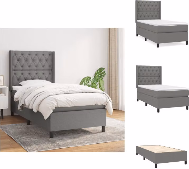vidaXL Letto a molle con materasso grigio scuro 80x200 cm in tessuto - Letti e strutture letto