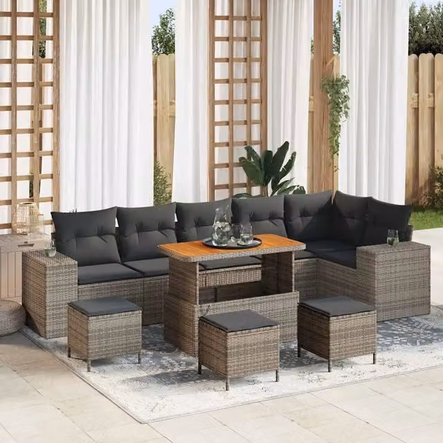 Set Divano da Giardino 10 pz 6-Numero di posti Grigio 3363983