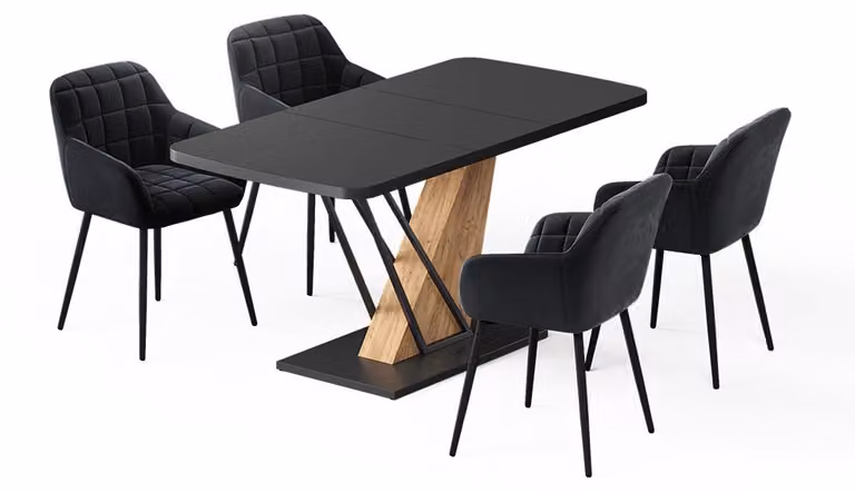 Set di tavoli da pranzo Vicco Fenaro Nero/Rovere dorato 120 x 80 cm con 4 sedie da pranzo, Model 62761
