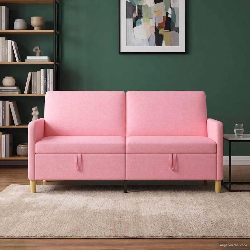 Divano moderno vidaXL con contenitore apribile in tessuto rosa L: 172 cm, P: 78 cm, H: 87 cm