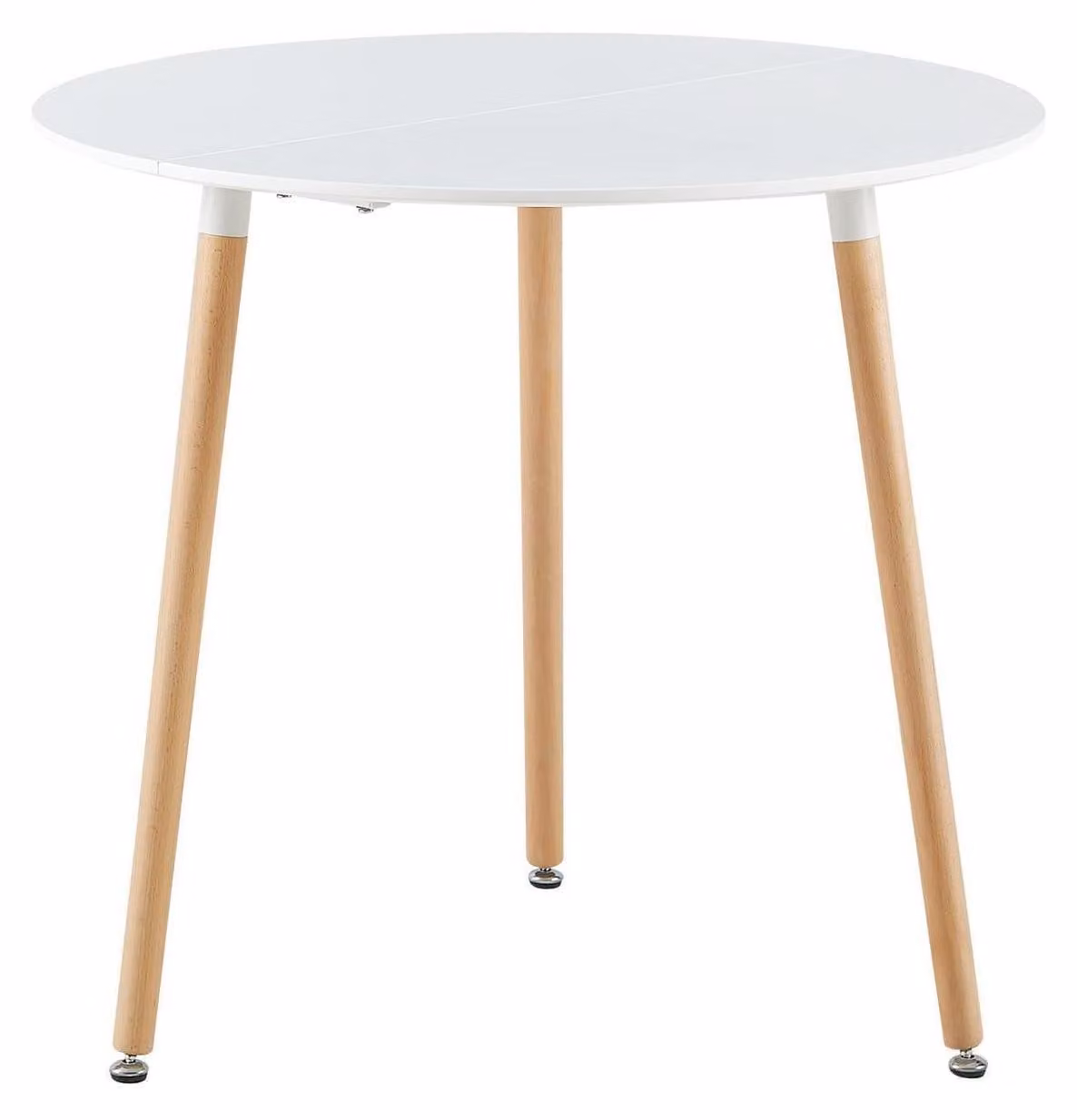 Tavolo rotondo in legno, finitura bianco opaco, dimensioni 80x80x74 cm, con 3 gambe in faggio, stile scandinavo
