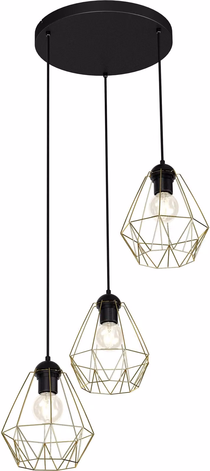 Lampada a sospensione a 3 luci con paralume in filo metallico nero oro regolabile in altezza E27 lampada a sospensione in metallo sala da pranzo soggiorno
