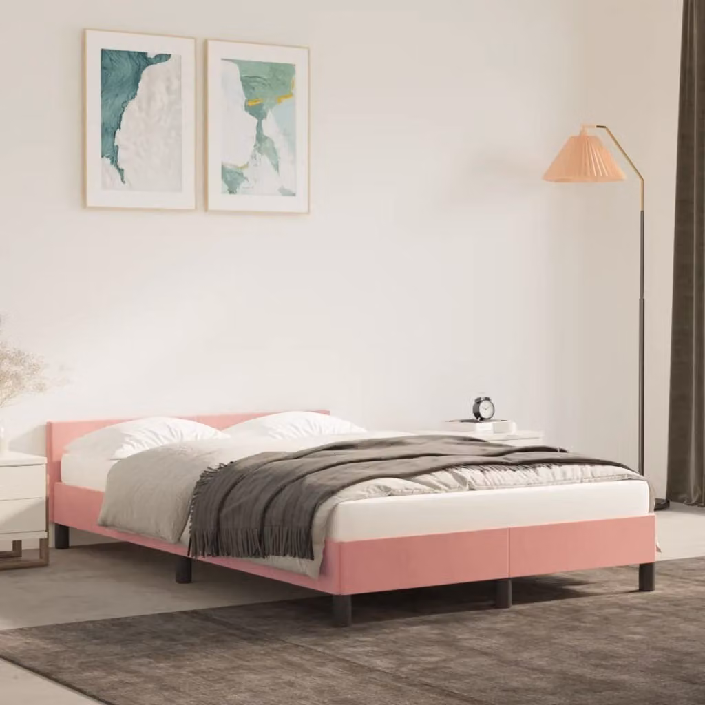 The Living Store Struttura letto con testiera rosa 120x200 cm in velluto