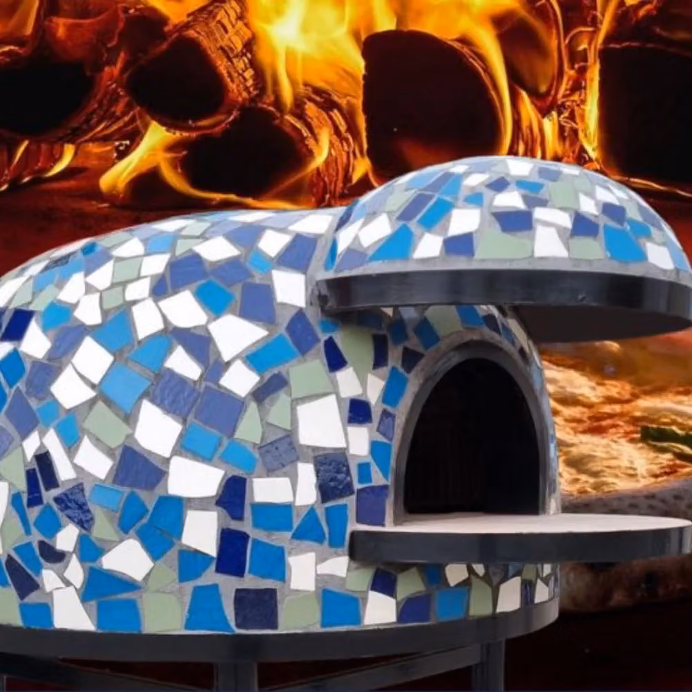 Forno a legna artigianale Cetara con base, diametro 140 cm, capienza 8/9 pizze, colore blu e bianco – 2