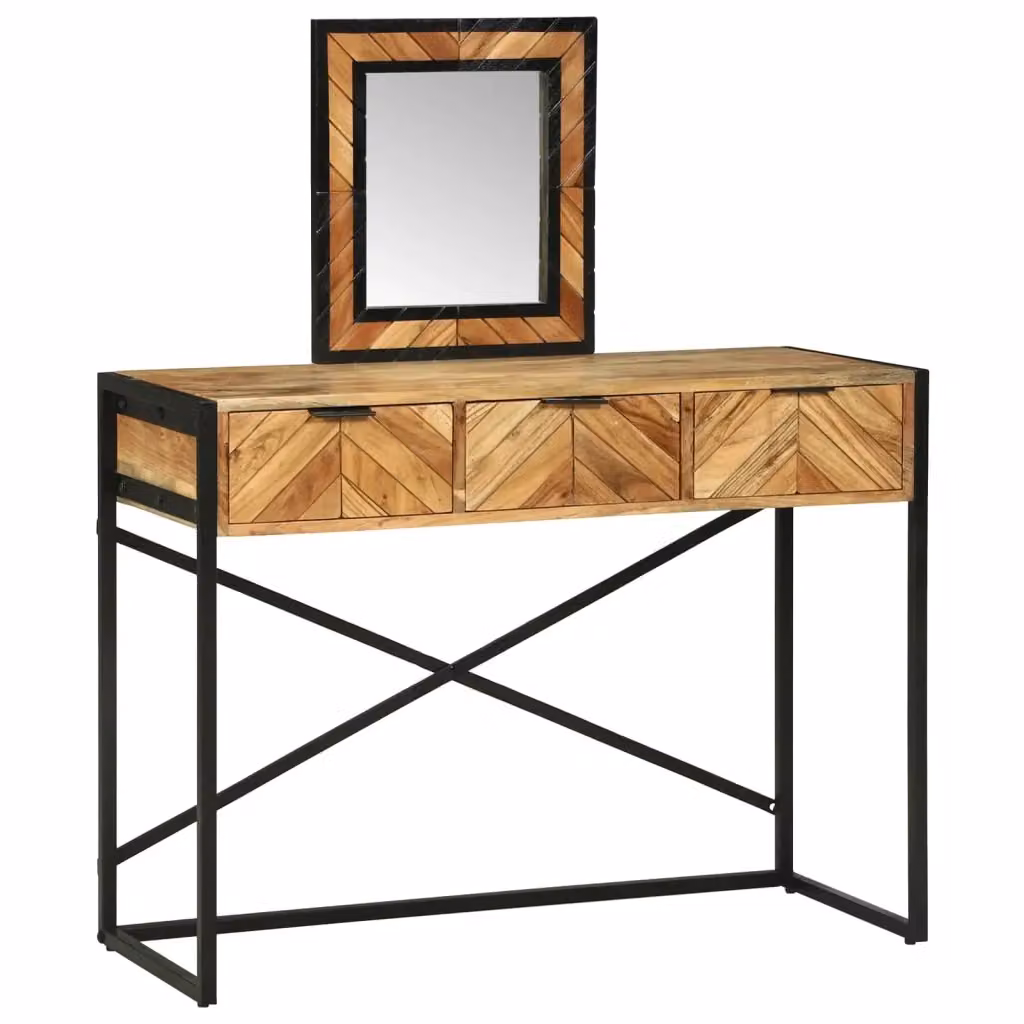 Tavolo da trucco moderno vidaXL in legno di acacia e metallo, marrone e nero, L: 100 cm, P: 40 cm, H: 120 cm – 2