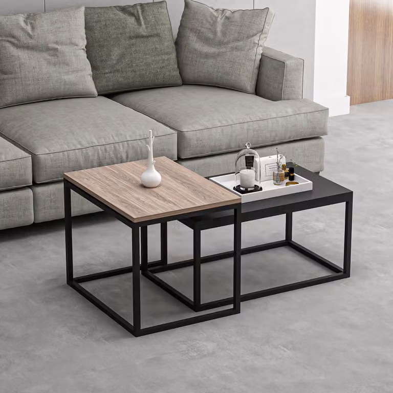 Set di 2 tavolini Aabenraa Tavolino in truciolato e metallo rovere / nero