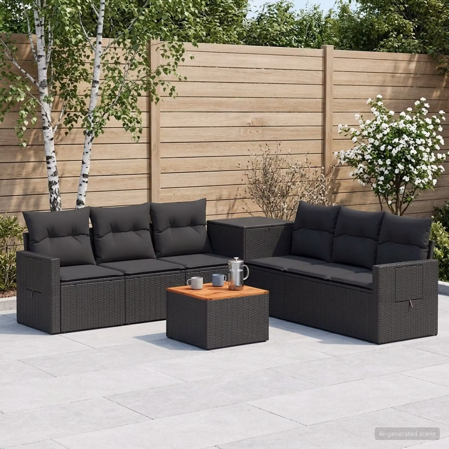 Set di divani da giardino vidaXL 8 pezzi in rattan e acciaio nero con cuscini inclusi