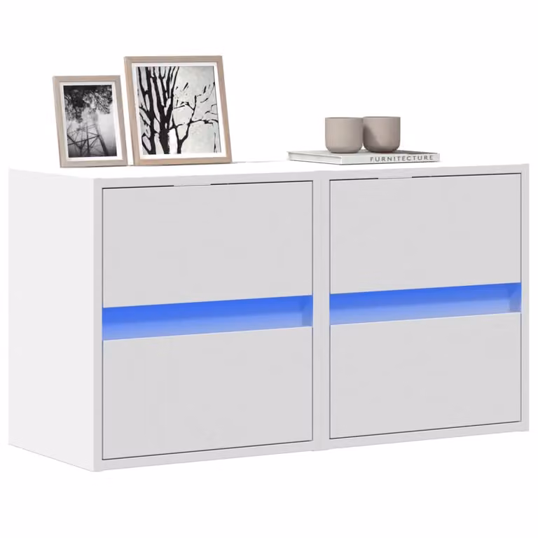 Set di 2 mobili TV da parete vidaXL con luci LED integrate, colore bianco, L/P/H: 40 x 30 x 40 cm