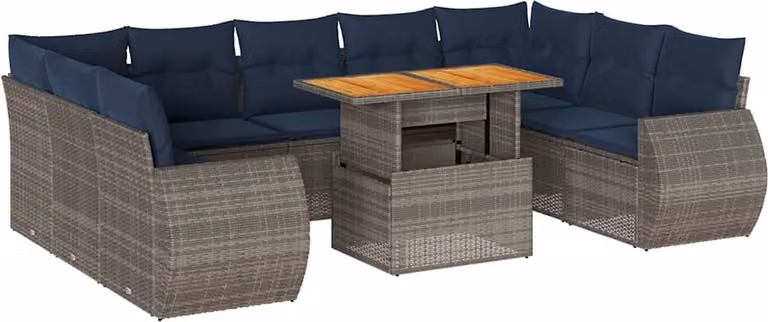 Set Divano da Giardino 10 pz con Cuscini Grigio in Polyrattan
