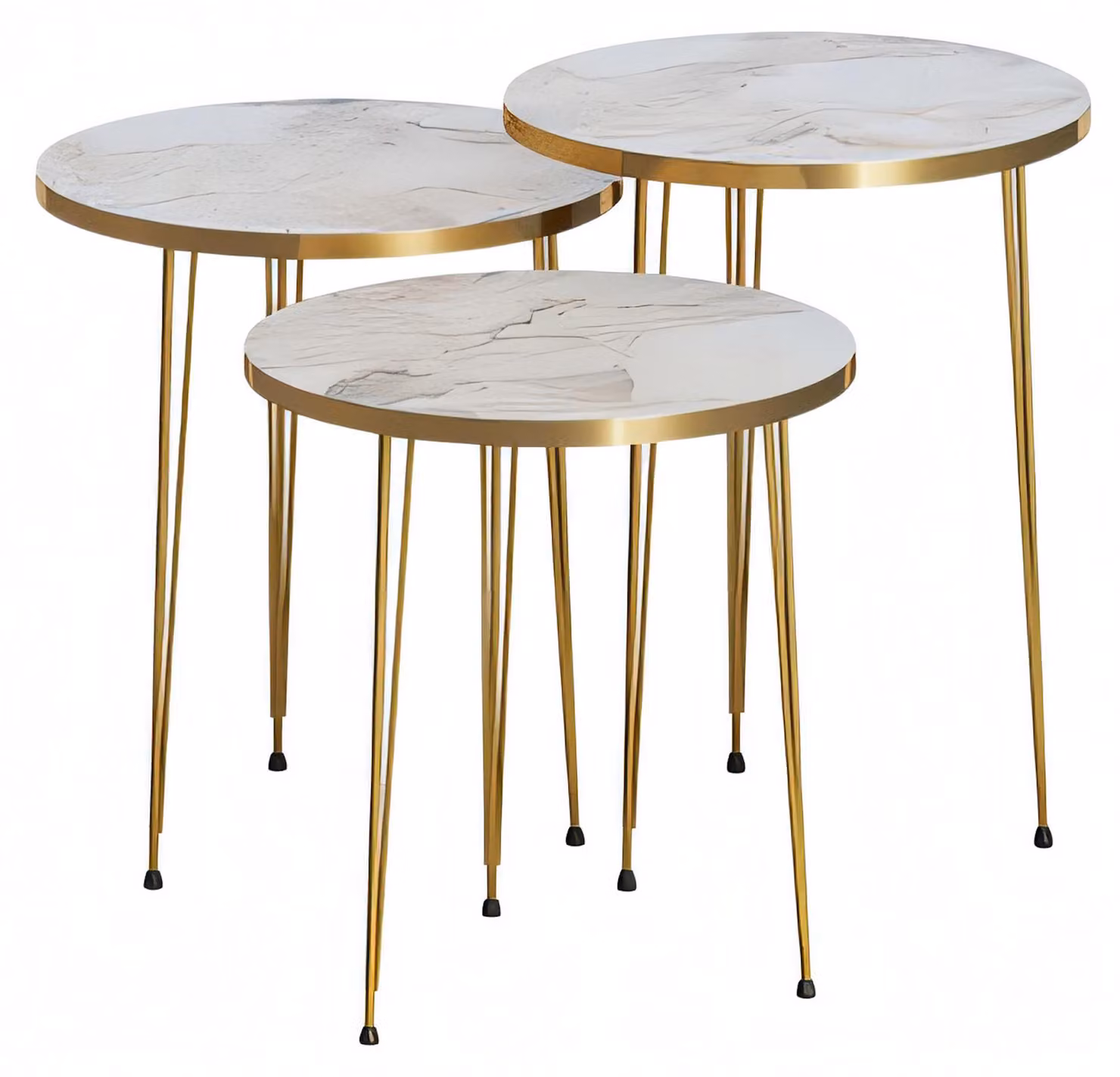 Elegantes Beiges Couchtisch-Set aus Holz und Edelstahl