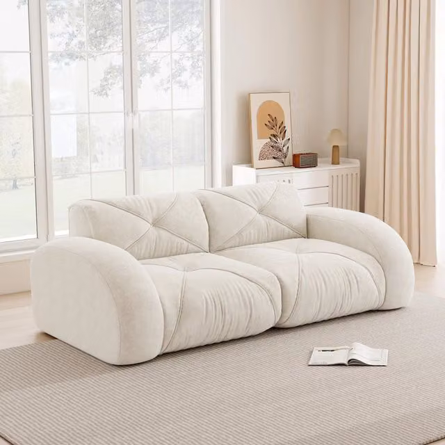 Divano modulare 204x95x76 cm senza struttura interna in chenille beige chiaro