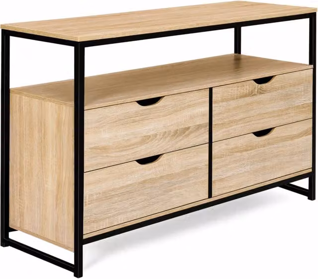Cassettiera di design industriale DETROIT IDMarket con 4 cassetti in metallo e legno, colore marrone e nero