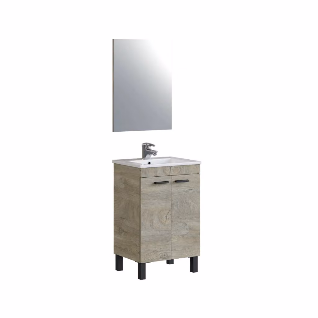 Mobiletto da bagno DMORA moderno con specchio e ripiani interni, sospeso, colore rovere marrone, L: 40 cm, P: 3 cm, H: 80 cm – 2