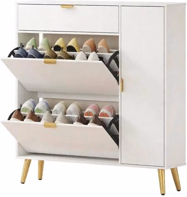 Armadio Scarpe Bianco per 12 Paia con 4 Ripiani e 2 Scomparti Rimovibili, 99,4x23,8x106,6 cm