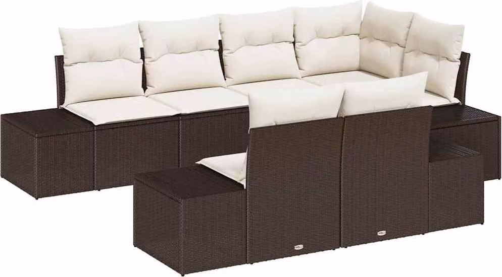 Set Divano da Giardino 7 pcs Marrone e crema Poly Rattan