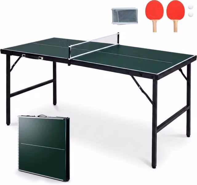 Tavolo da ping pong pieghevole Outsunny verde e nero con piano in MDF laminato L: 152,5 cm, P: 76 cm, H: 76 cm