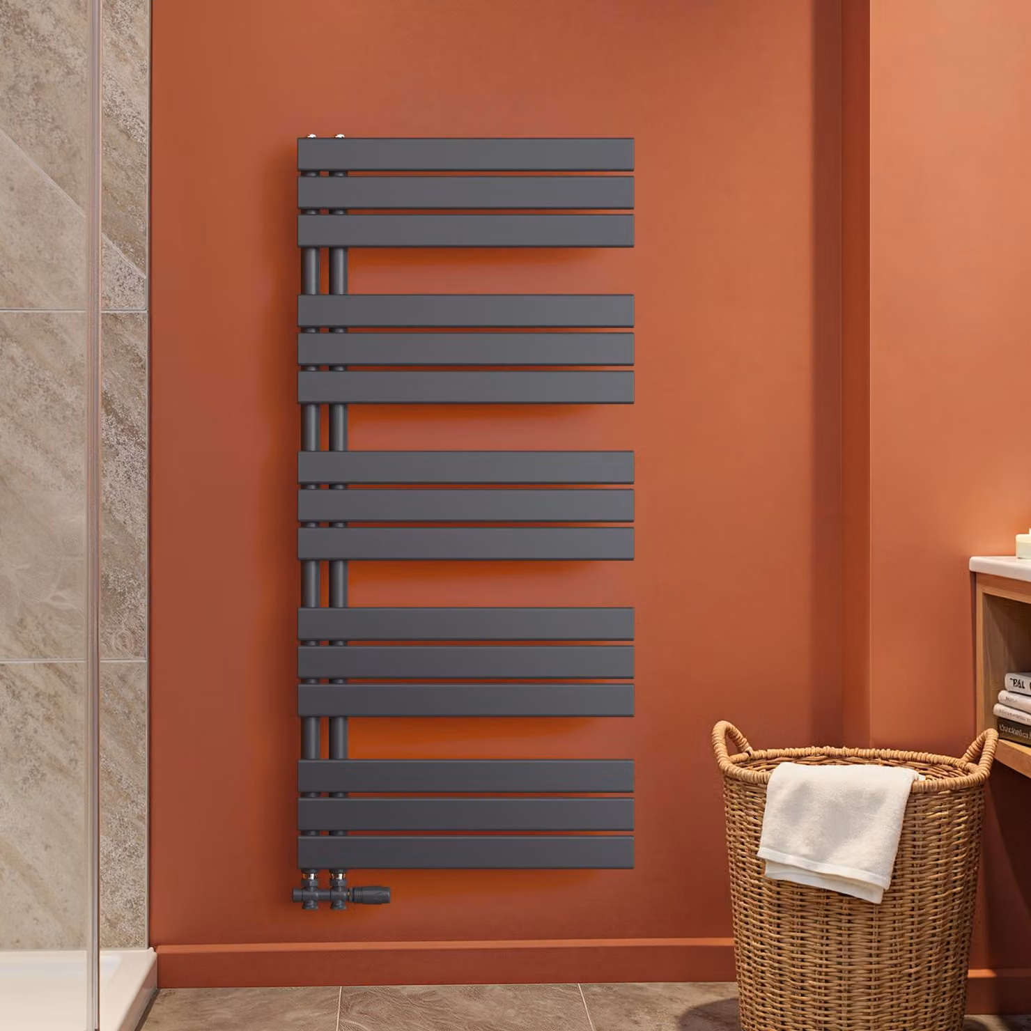 S'AFIELINA 1320x600mm Radiatore da bagno Radiatore per asciugamani Radiatore a pannello piatto per bagno Attacco laterale antracite 798 Watt