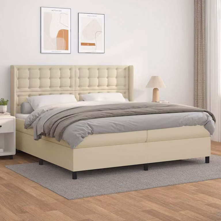 vidaXL Giroletto a Molle con Materasso Ibrido in Similpelle Beige e Bianco, L/P: 200 x 200 cm