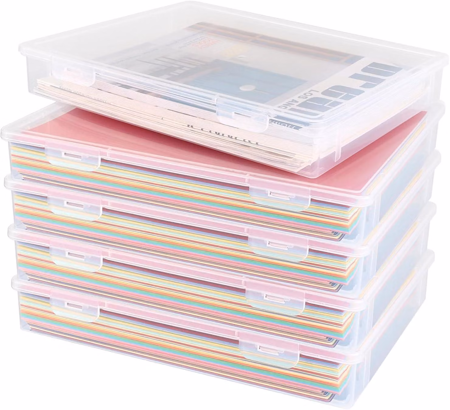 Set di 5 contenitori con coperchio, dimensioni 32,5 x 23 x 5 cm, in plastica trasparente, ideali per documenti