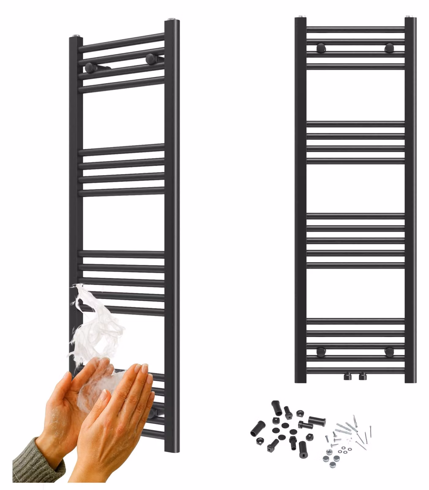 Granitan - Termoarredo bagno - Scaldasalviette 120x40 cm - Radiatore nero - portasciugamani - RAVEN