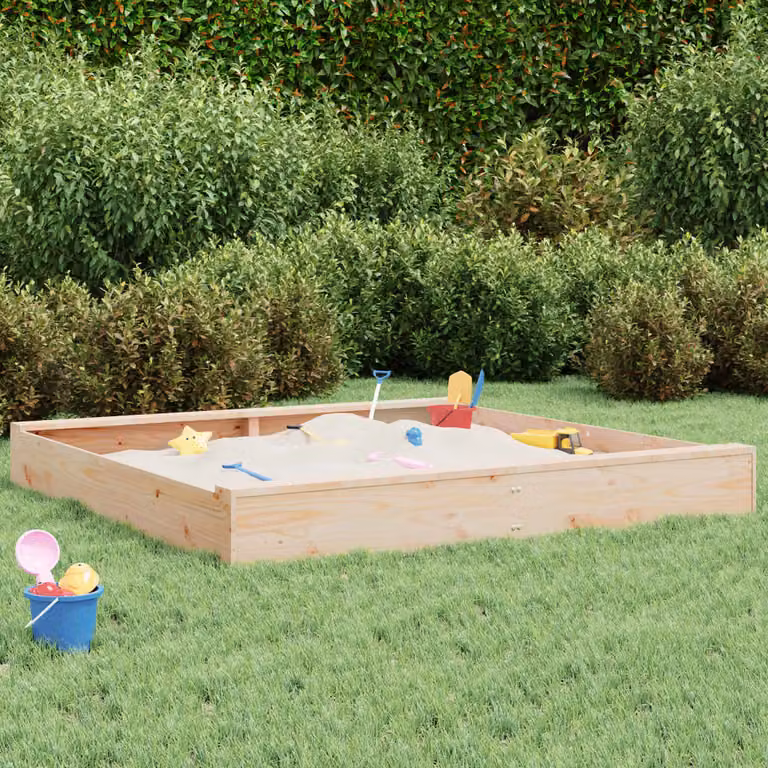 vidaXL Sabbiera con Sedute Quadrata in Legno di Pino, Colore Marrone, L/P/H: 160 x 160 x 20 cm