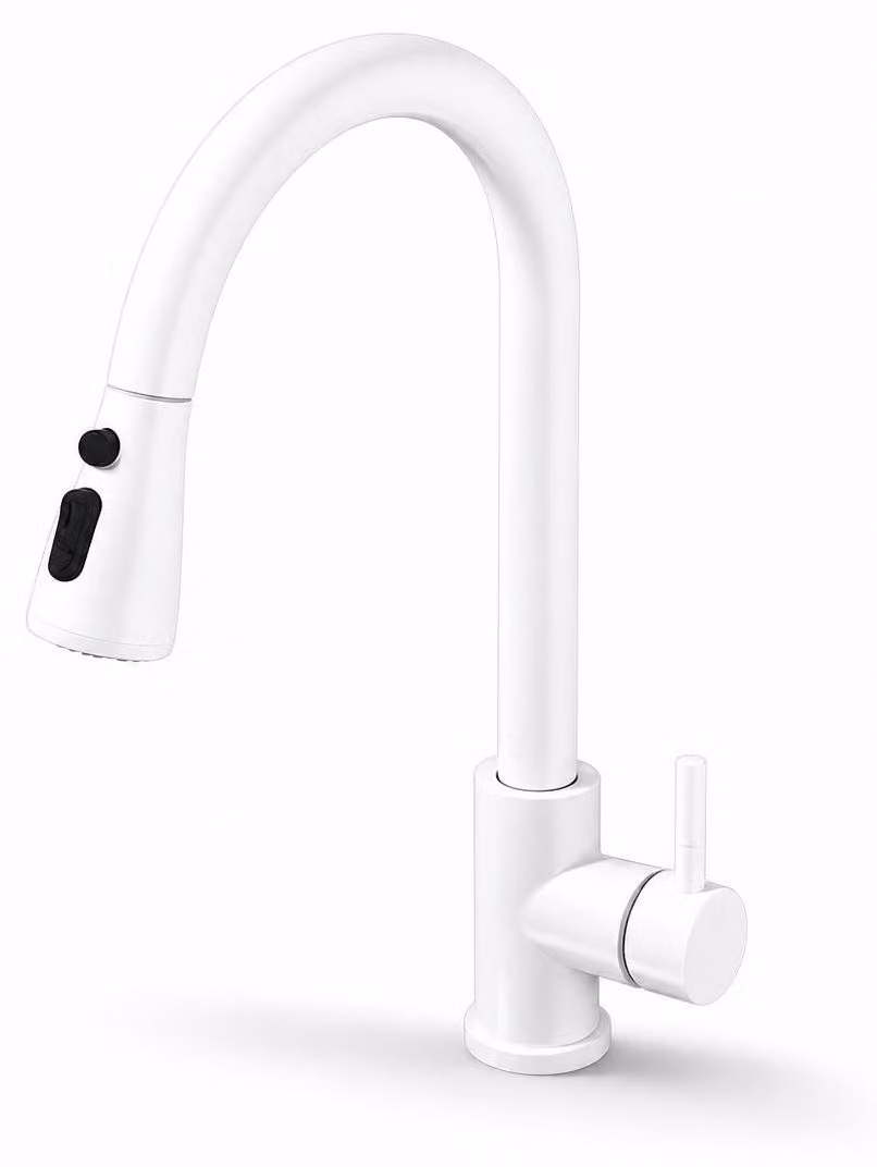 Miscelatore da cucina, con funzione spray estraibile, monocomando, bianco