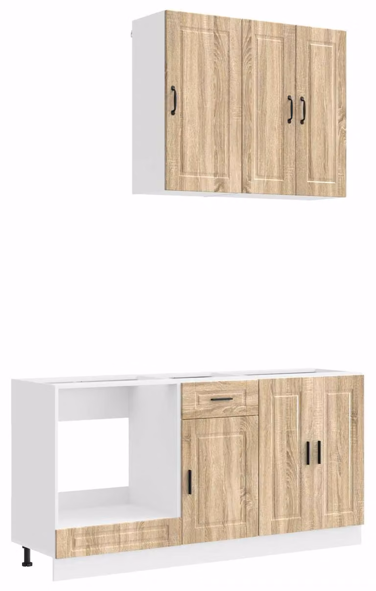 Set di mobili da cucina PORTO, composto da 5 elementi, realizzato in legno impiallacciato effetto noce Sonoma