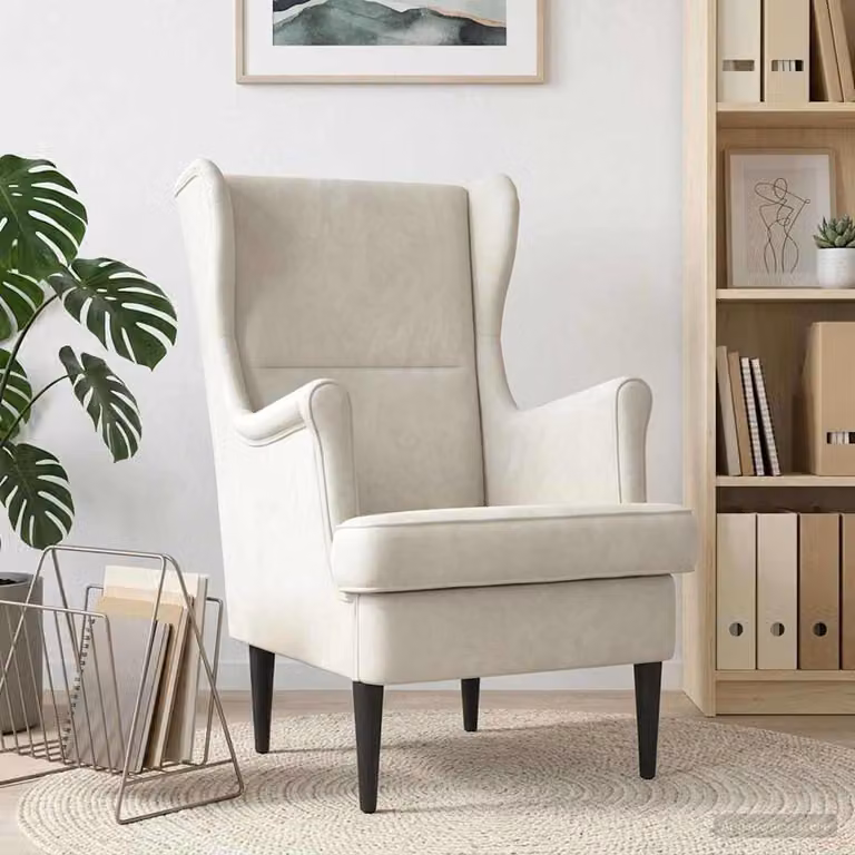 Poltrona moderna vidaXL in velluto beige con braccioli per soggiorno e camera da letto