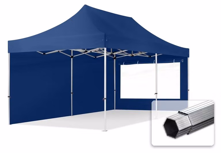 TOOLPORT 3x6m gazebo pieghevole PES con laterali (panoramiche), PROFESSIONAL alluminio, blu scuro