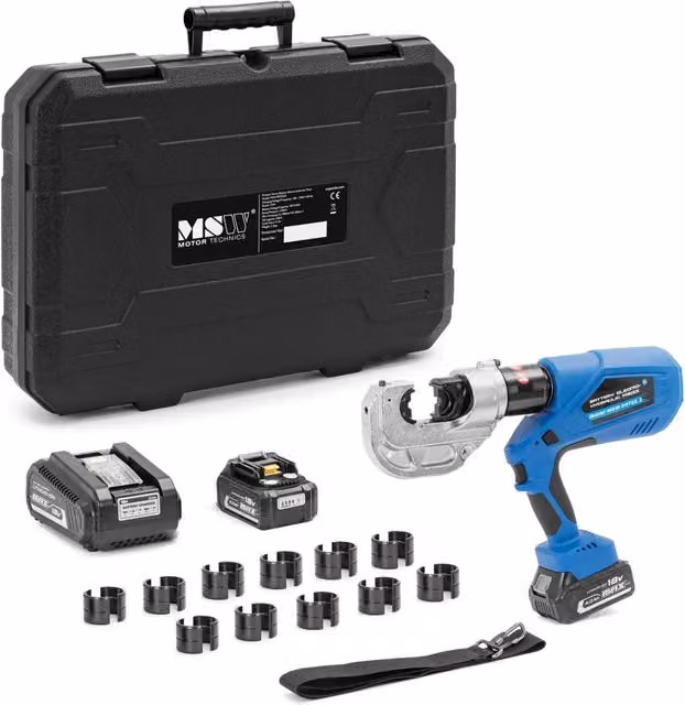 Pinza crimpatrice idraulica esagonale da 16 a 400 mm² con forza di pressatura 120 kN in acciaio e plastica blu – 1