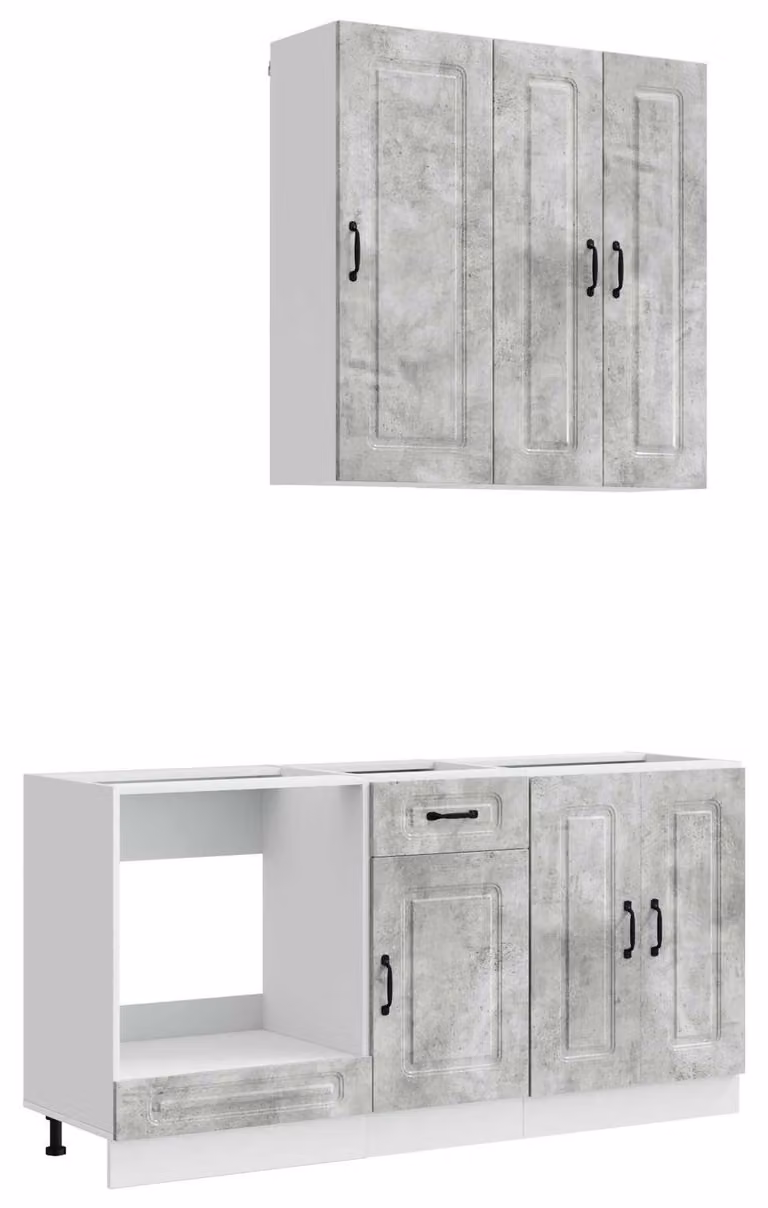 Set di mobili da cucina KALMAR, 5 pezzi, colore grigio cemento, materiale: legno composito
