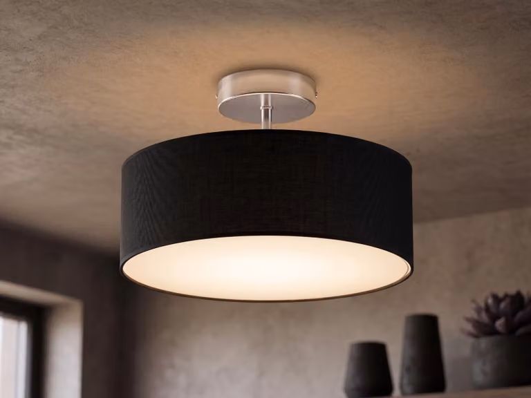 Lampada da soffitto con paralume in tessuto nero da 30 cm, lampada da soffitto in tessuto con paralume