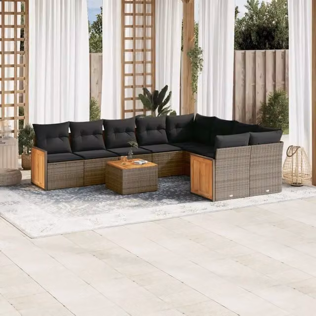 Set Divano da Giardino 10 pz con Cuscini Grigio in Polyrattan 3227992