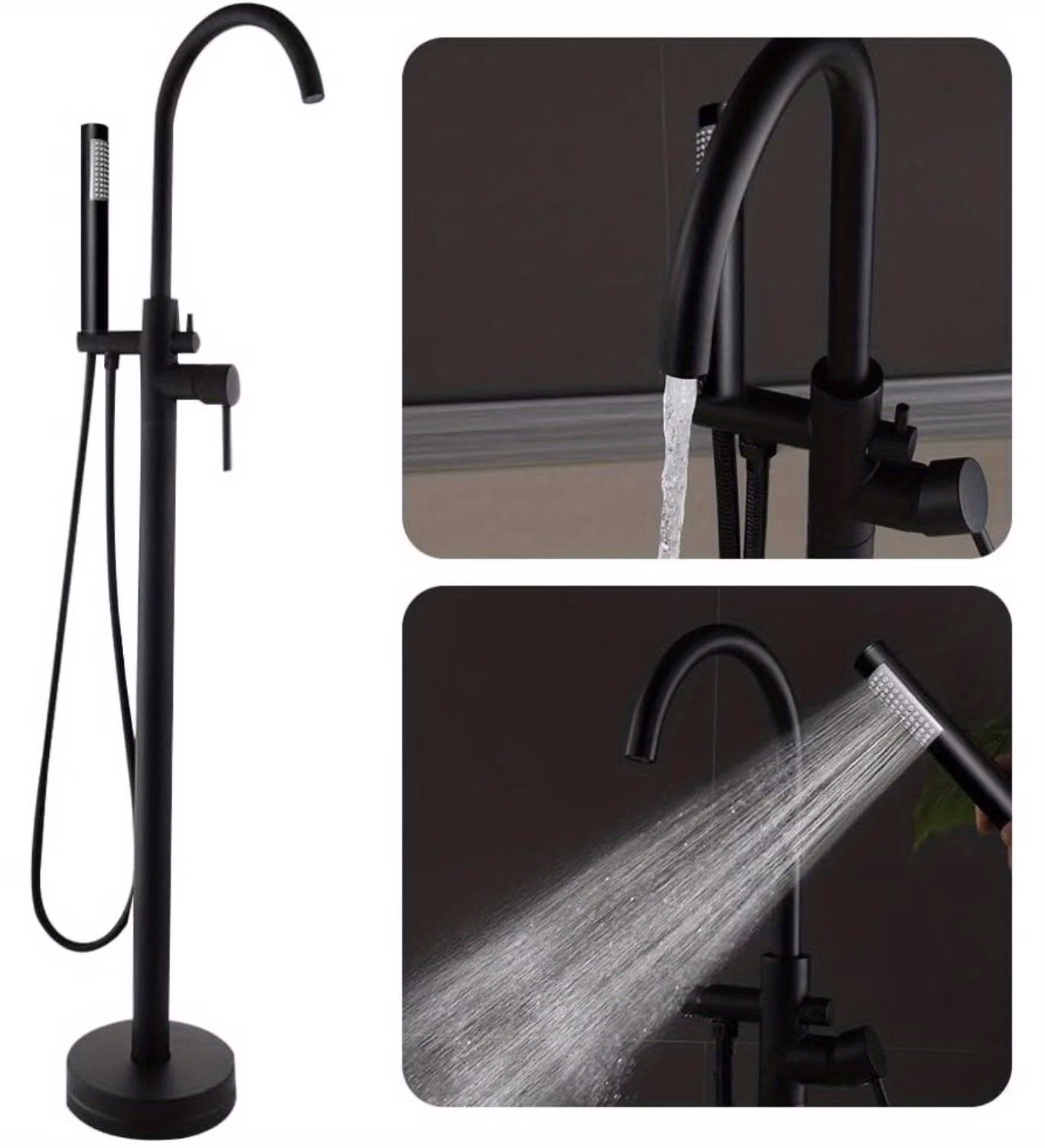 Rubinetto da bagno - Miscelatore per bagno - Termostato per bagno - Miscelatore - Doccetta a mano - Autoportante - Nero - Ottone