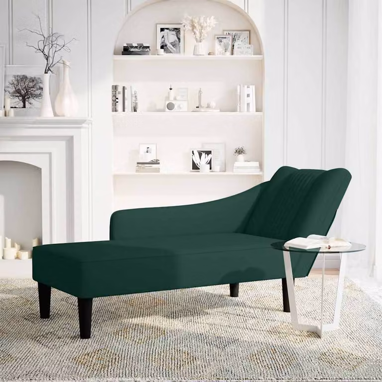 vidaXL Sdraio con Bracciolo Destro in Velluto Verde Scuro