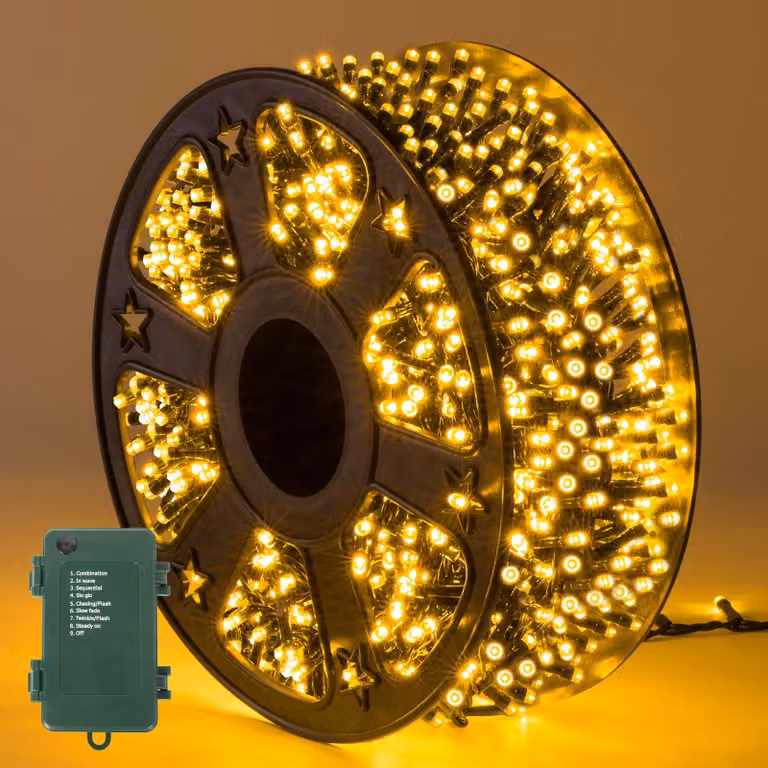 Catena luminosa a LED, 25 metri, 1000 LED bianco caldo, 8 modalità, timer, grado di protezione IP44