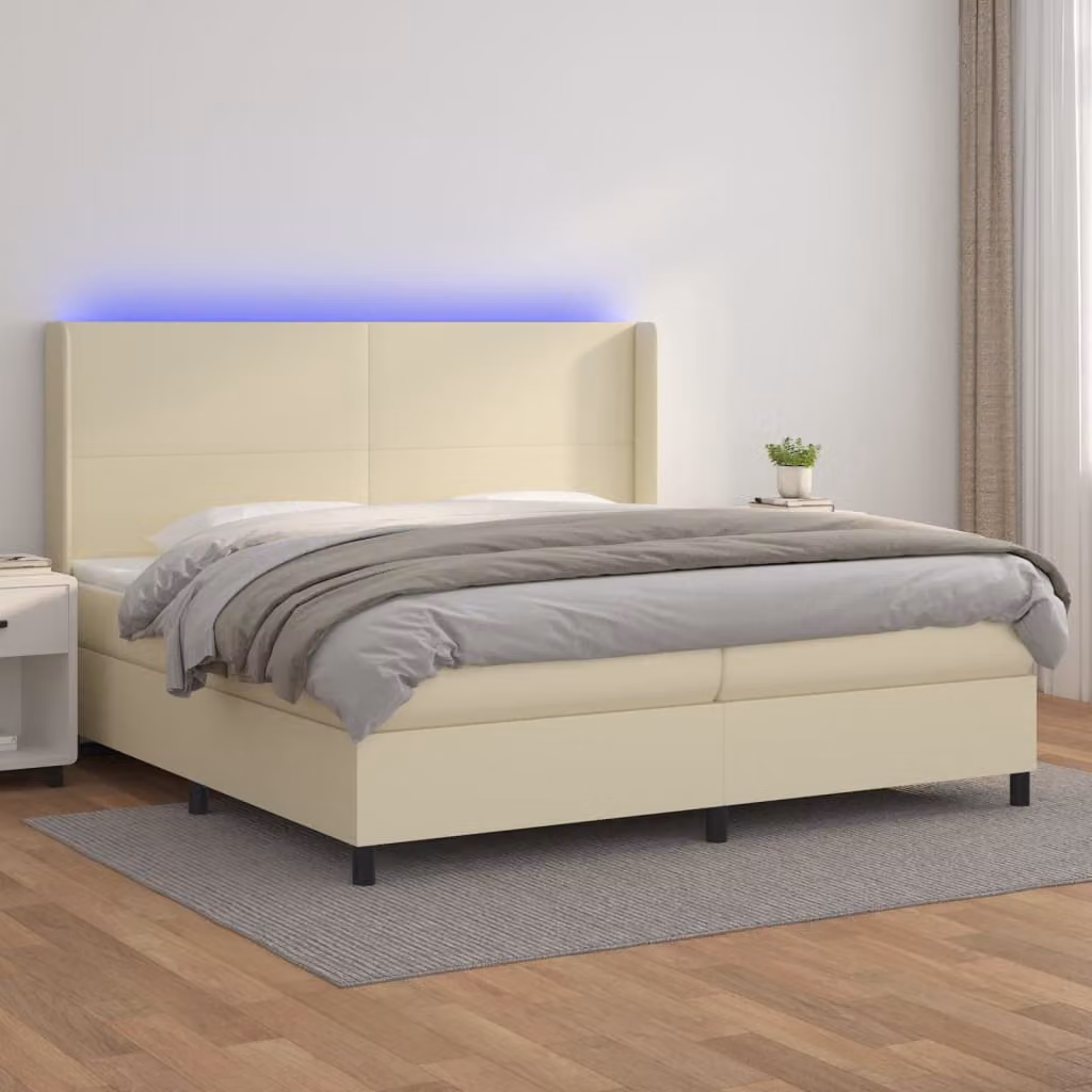 vidaXL Letto Ibrido con Materasso, Illuminazione LED Sotto il Letto e Porta USB, Beige e Bianco, 200x200 cm – 1