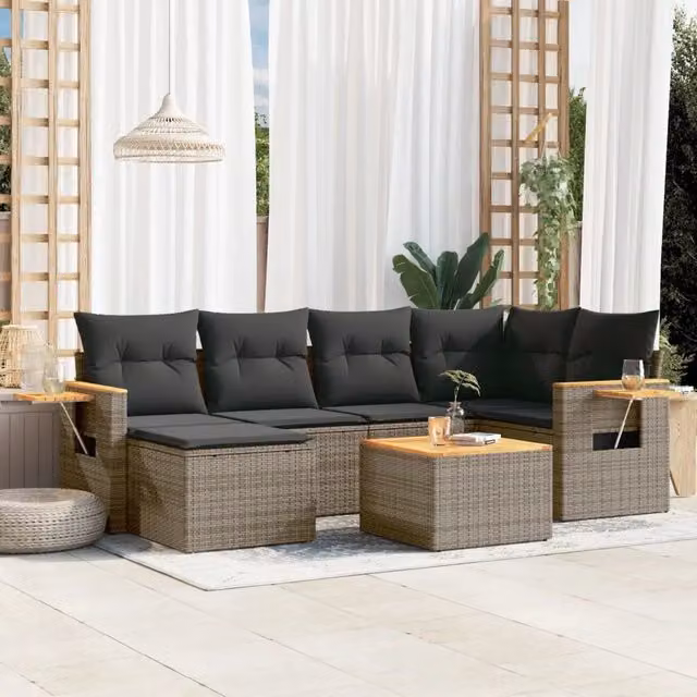 Set Divani da Giardino 7 pz con Cuscini Grigio in Polyrattan 3259428