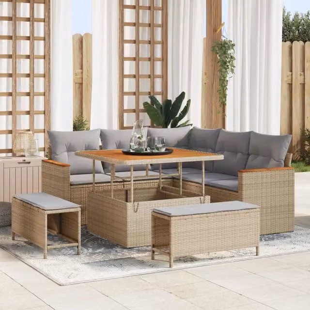 Set Divano da Giardino 8 pz Beige polyrattan 3362907