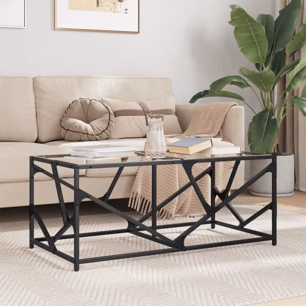 Maison Exclusive - Tavolino con piano in vetro trasparente, dimensioni 98,5x50x41 cm, struttura in acciaio