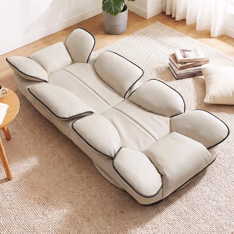 Poltrona da pavimento Costway pieghevole e girevole a 360°, sedia da terra imbottita in ecopelle con design ergonomico per soggiorno, studio o camera da letto, Beige