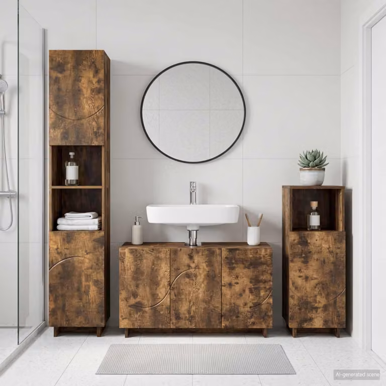 Set di mobili da bagno moderno vidaXL in 3 pezzi color marrone con finitura opaca e legno ingegnerizzato