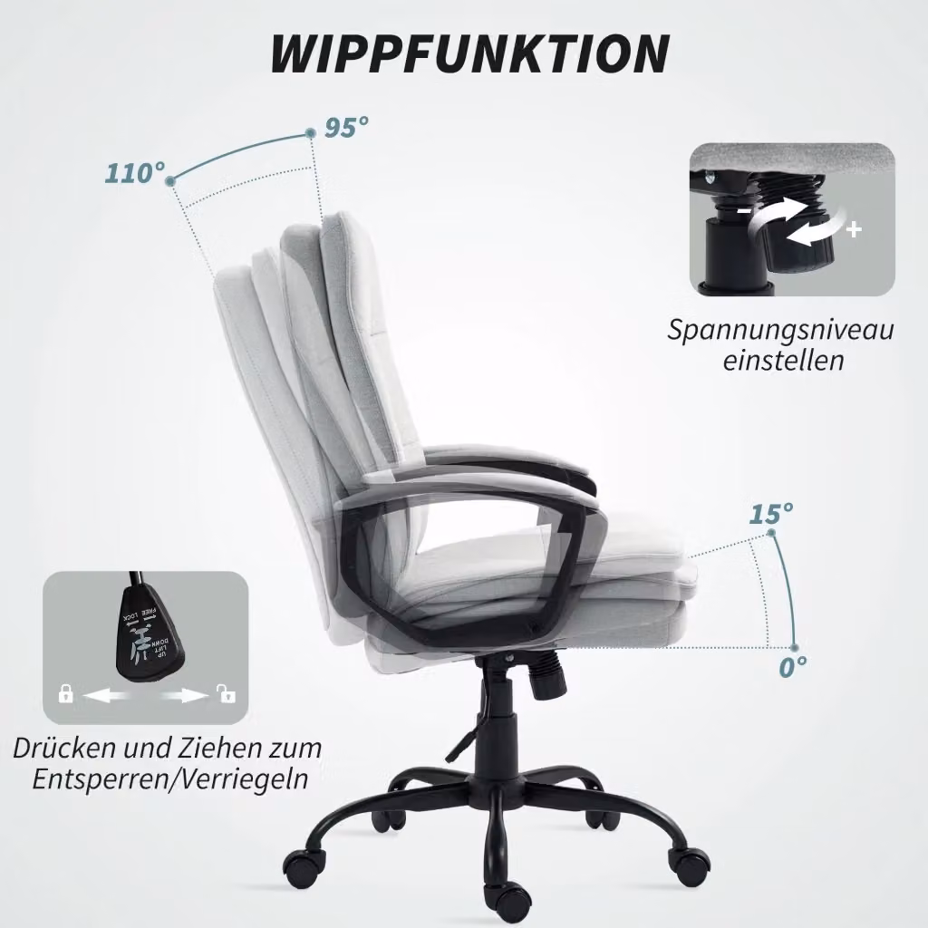 Sedia da ufficio ergonomica REDOM con braccioli e ruote, Grigia, L: 63 cm, P: 70 cm, H: 102-112 cm – 2