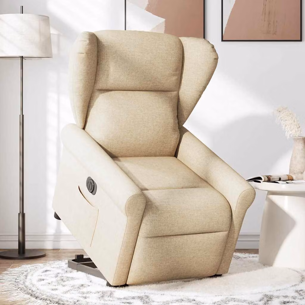 vidaXL Poltrona Alzapersona Reclinabile Elettrica Crema in Tessuto