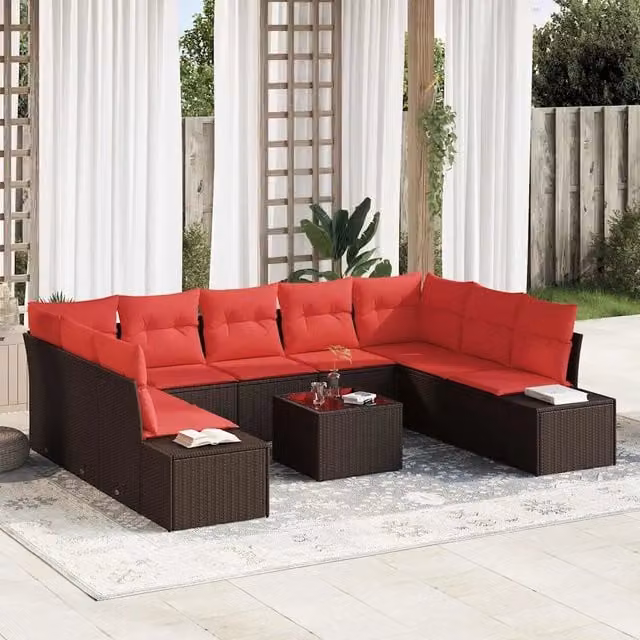Set Divano da Giardino 10 pz Marrone polyrattan 3347234