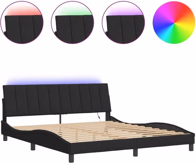 Letto matrimoniale | Letto per adulti | Giroletto con LED senza Materasso Hanko Nero 180x200 cm in Velluto