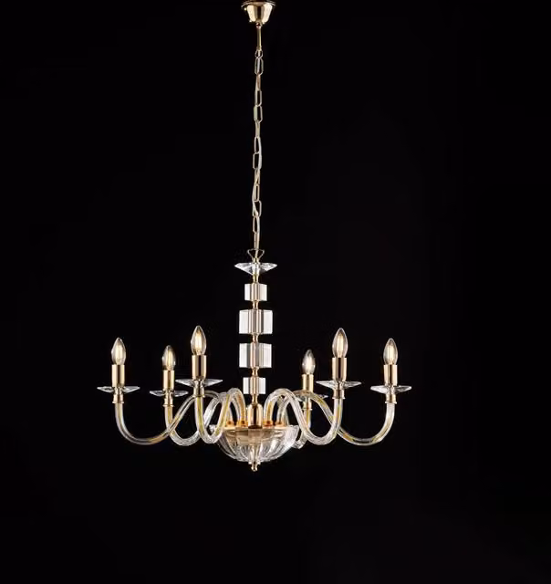 Lampadario Contemporaneo Franz Cristallo Oro 6 Luci E14